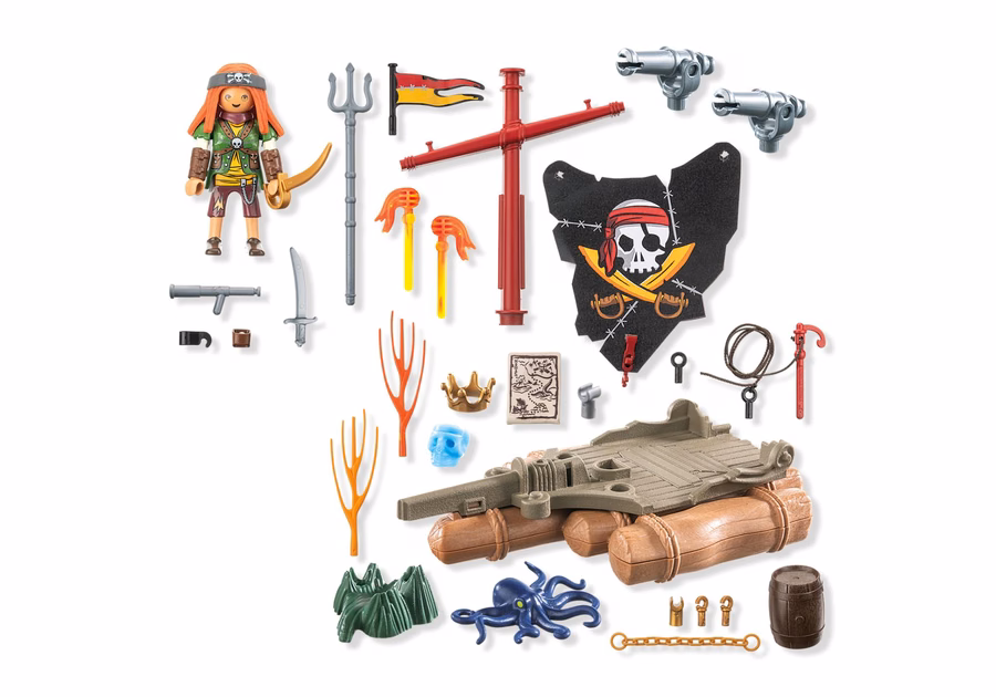 Balsa pirata con tesoro