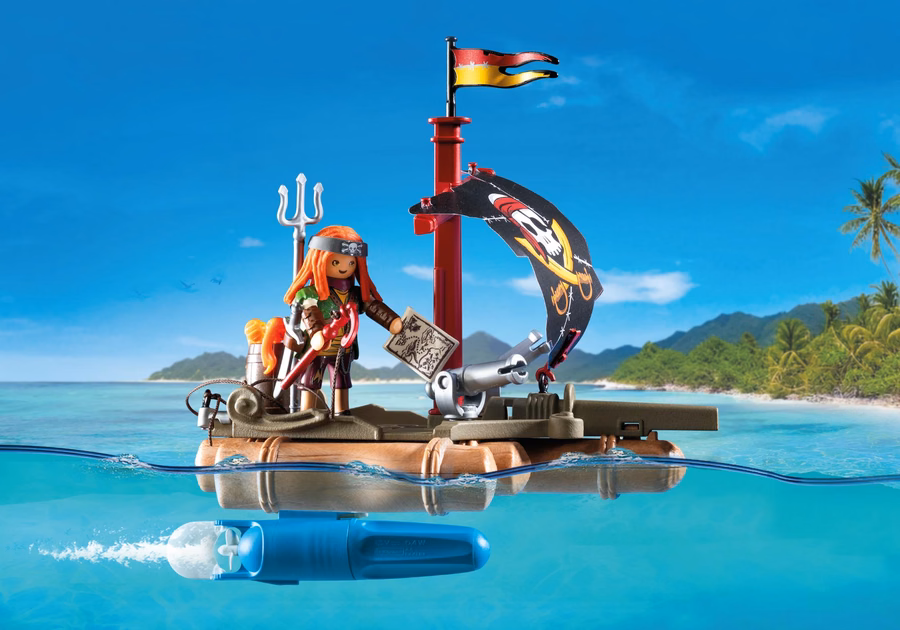 Balsa pirata con tesoro