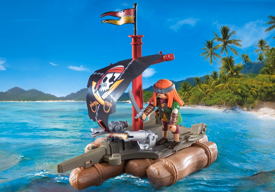 Balsa pirata con tesoro